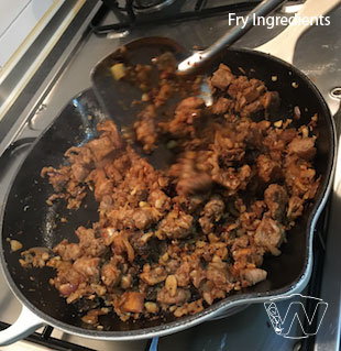 Stir frying Bak Chang ingredients
