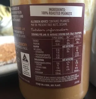 Mayver's peanut butter nutrition