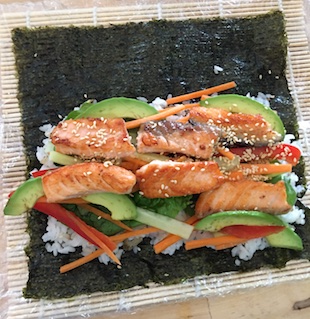 Salmon Sushi on wrapper