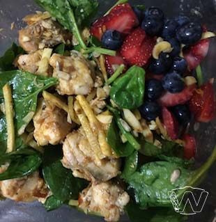 Salad bowl of Strawberry Blue Berry Seabass Baby Spinach